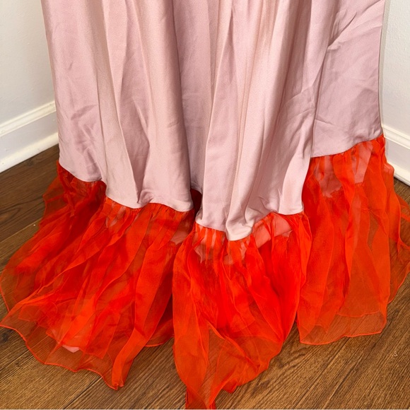 Johanna Ortiz Women’s Size 6 Pink Orange Tulle Silk Strapless Dress Maxi Skirt - Picture 15 of 15